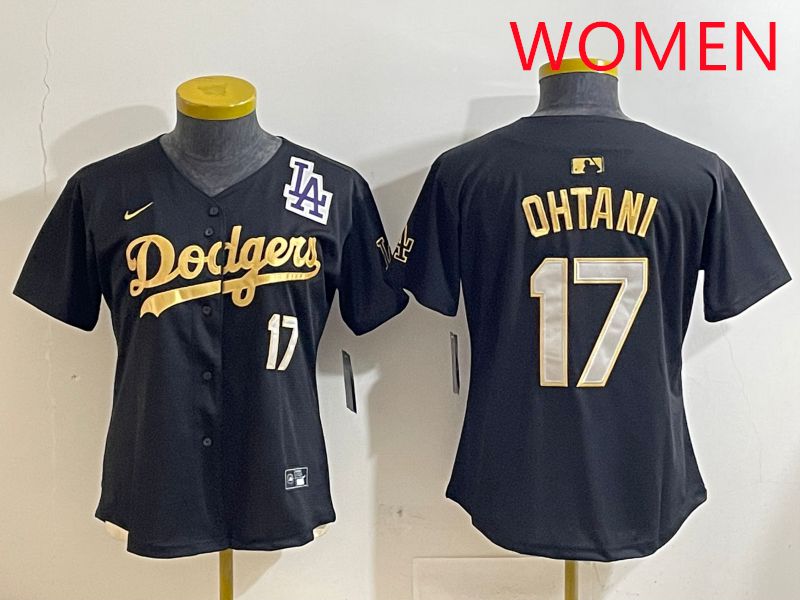 Women Los Angeles Dodgers #17 Ohtani Black Gold Nike 2025 MLB Jersey style 4286